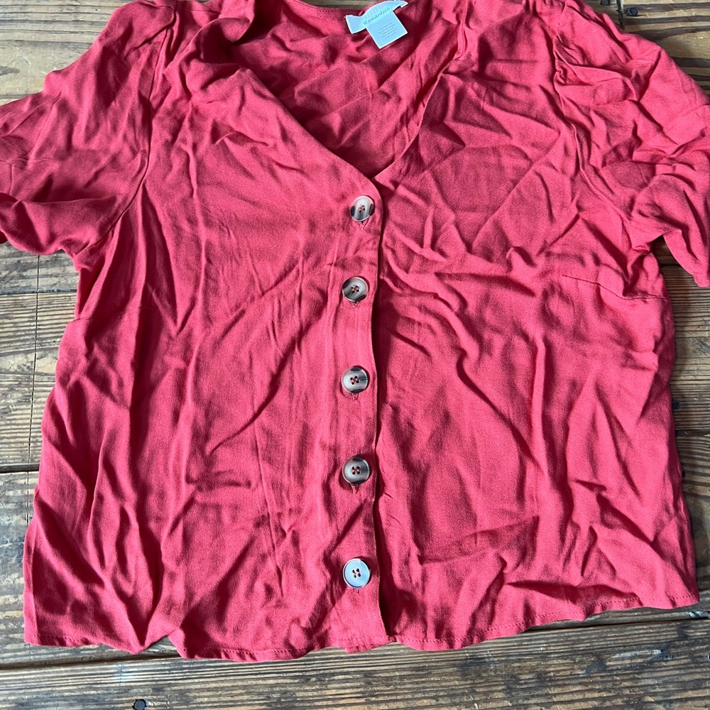 URBAN Romantics Vibrant Red Button-Down Shirt